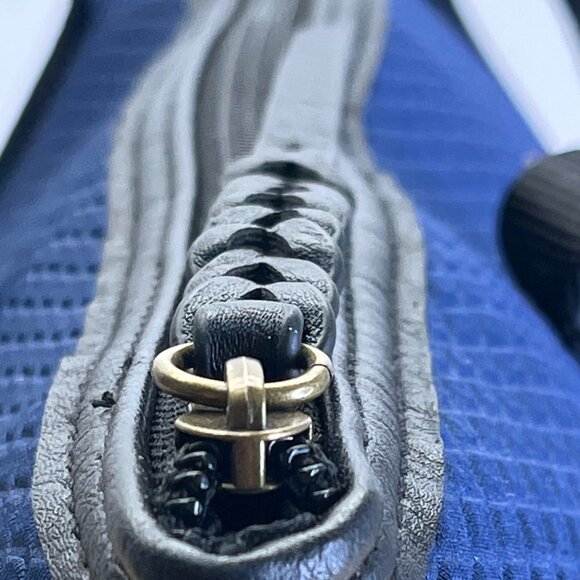 Elliot Lucca Navy Textured Lining Black Straps & Zipper Closure Tote Bag Sz L - Picture 8 of 13